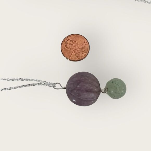 Large carved amethyst pendant silver wire matching necklace - Picture 6 of 6